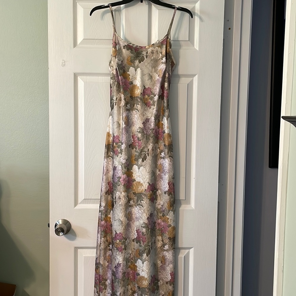 Byer Too Long Satin Flowered Dress